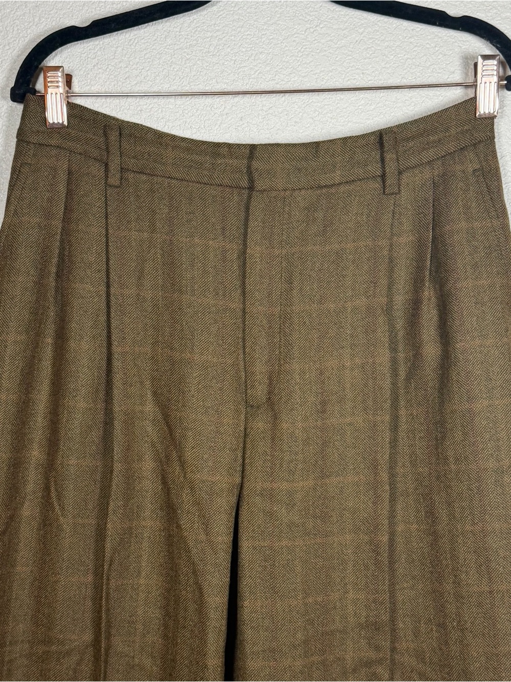 100% Wool Women’s 10 Wide Leg Earth Tone Plaid Pleated Trouser Dark Academia
